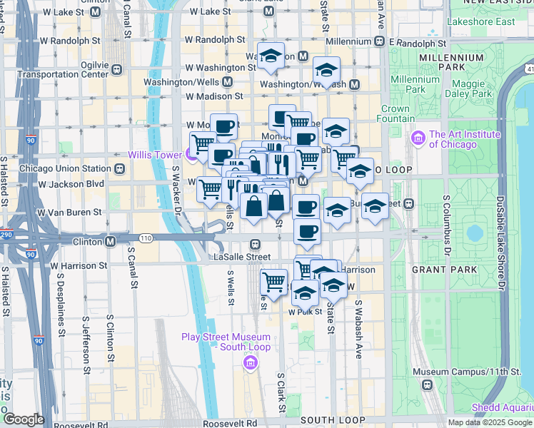map of restaurants, bars, coffee shops, grocery stores, and more near in Chicago