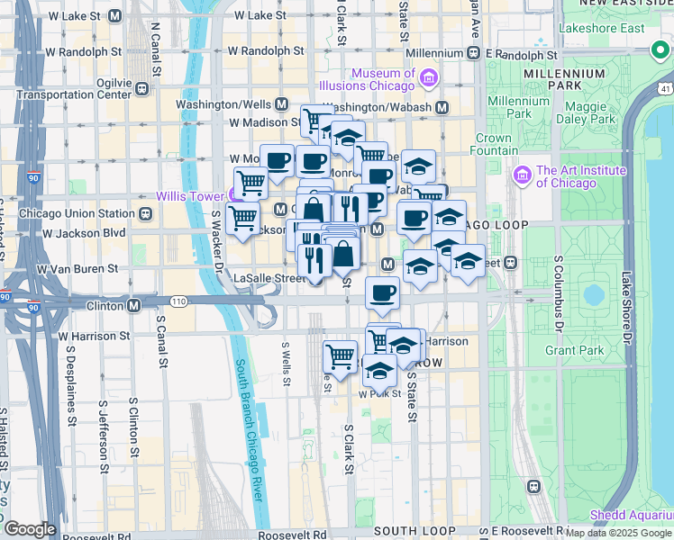 map of restaurants, bars, coffee shops, grocery stores, and more near in Chicago