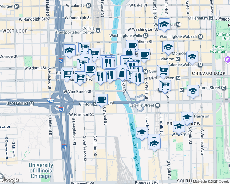 map of restaurants, bars, coffee shops, grocery stores, and more near in Chicago