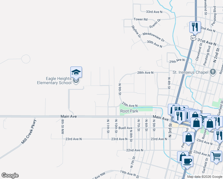 map of restaurants, bars, coffee shops, grocery stores, and more near 27th Ave N in Clinton