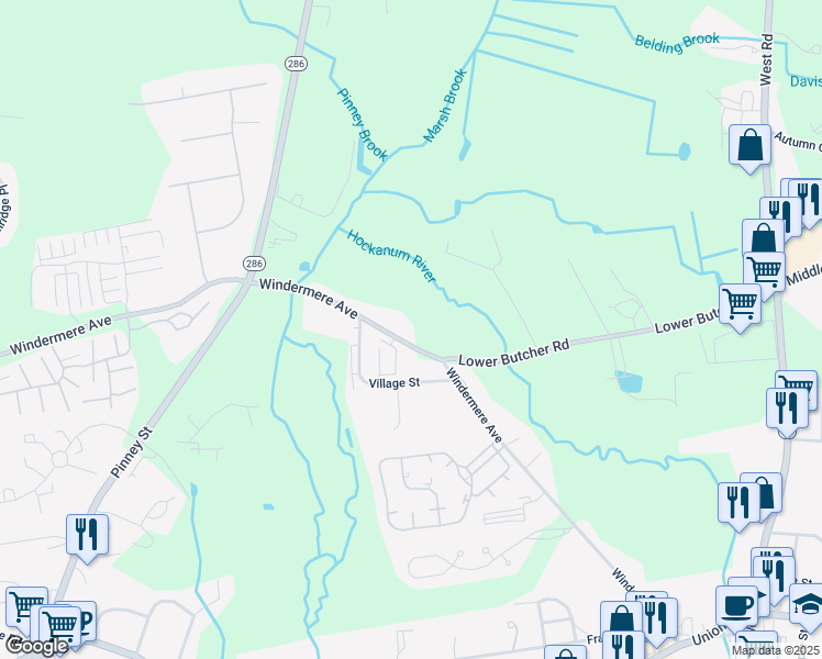 map of restaurants, bars, coffee shops, grocery stores, and more near 124 Windermere Avenue in Ellington
