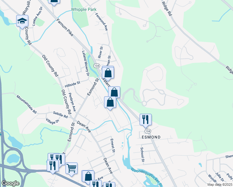 map of restaurants, bars, coffee shops, grocery stores, and more near 363 Waterman Avenue in Smithfield