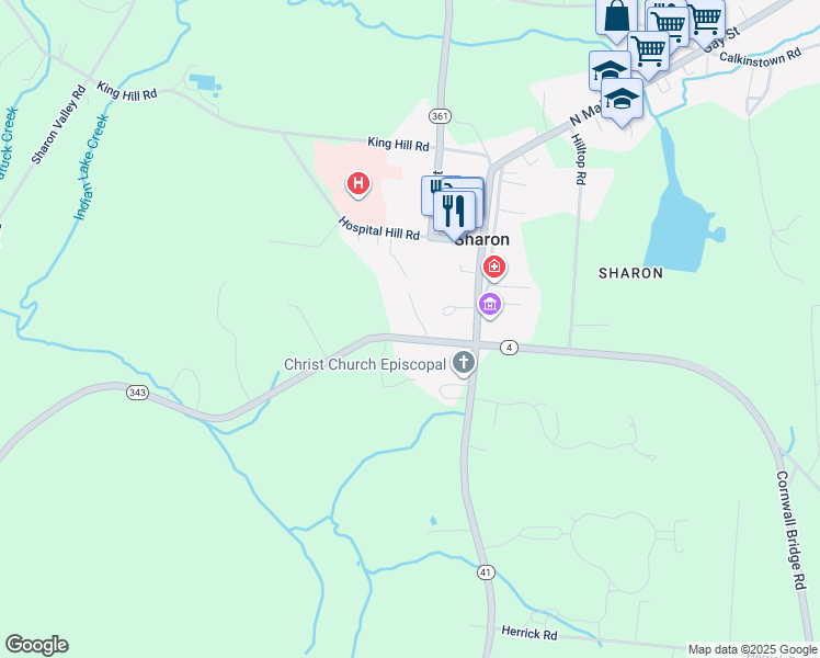 map of restaurants, bars, coffee shops, grocery stores, and more near 50 Amenia Rd in Sharon
