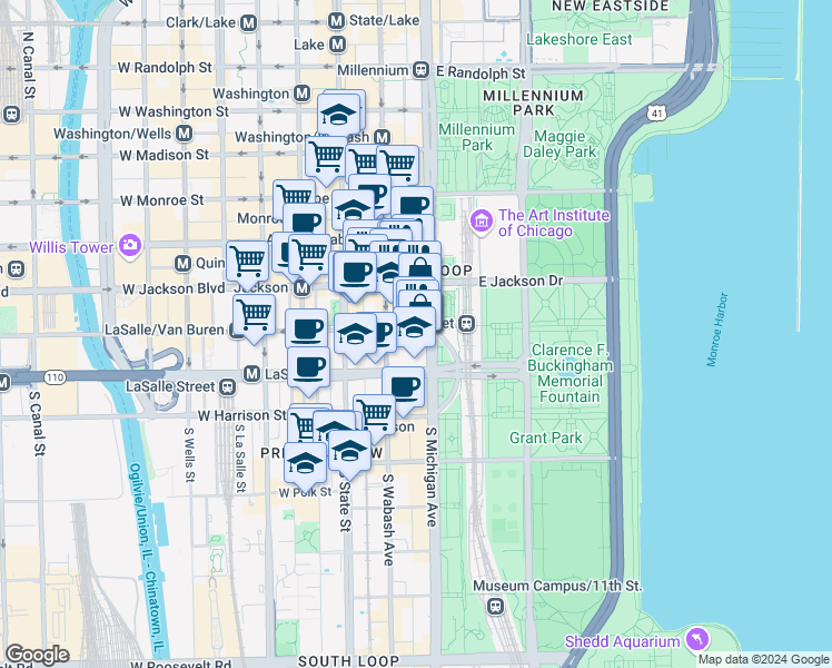 map of restaurants, bars, coffee shops, grocery stores, and more near in Chicago