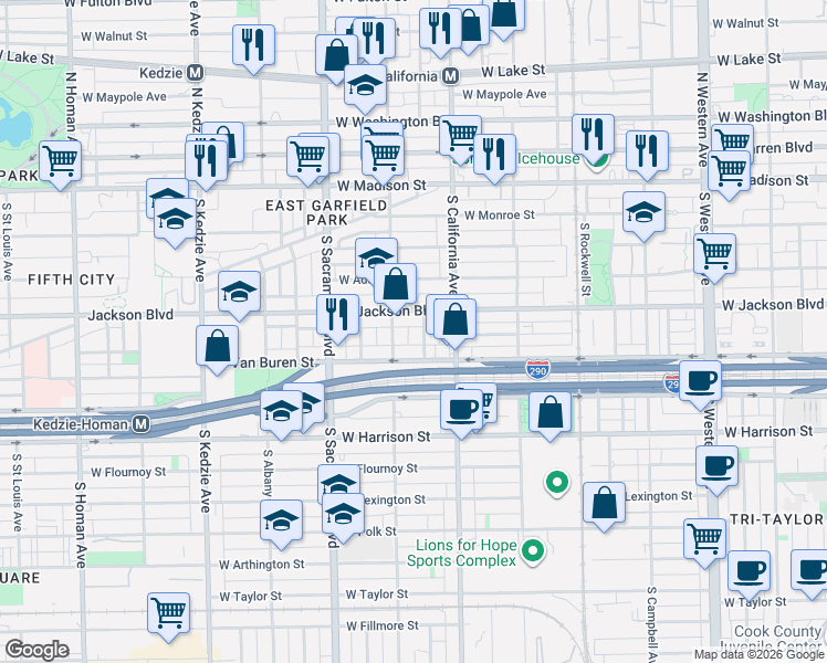 map of restaurants, bars, coffee shops, grocery stores, and more near in Chicago