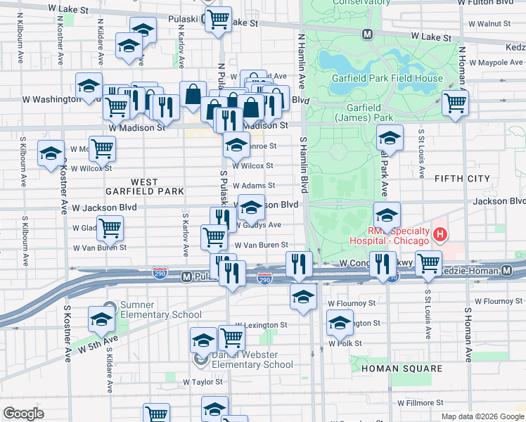 map of restaurants, bars, coffee shops, grocery stores, and more near 308 South Springfield Avenue in Chicago