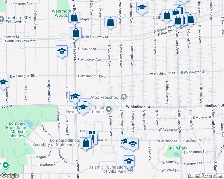 map of restaurants, bars, coffee shops, grocery stores, and more near 637 South Addison Avenue in Villa Park