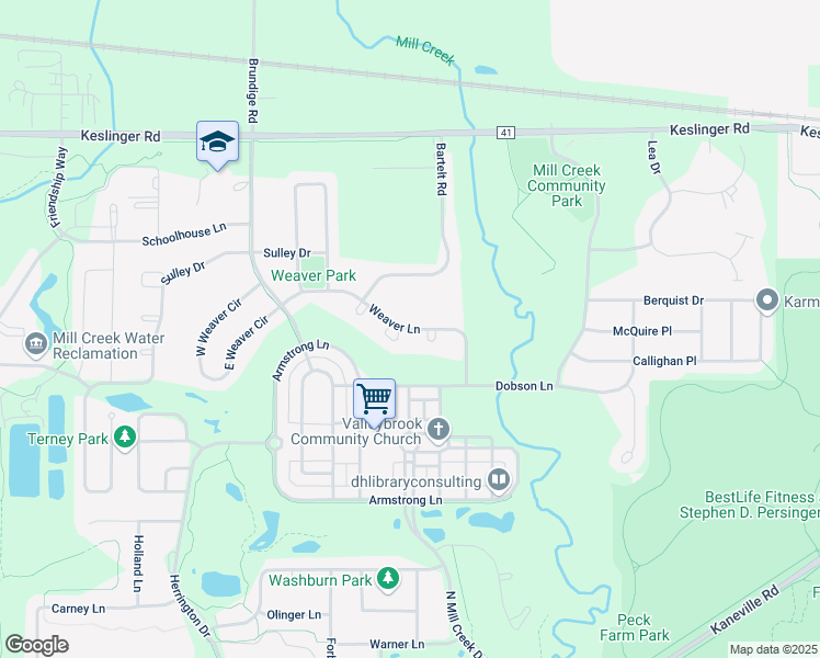 map of restaurants, bars, coffee shops, grocery stores, and more near 39W158 Weaver Lane in Geneva