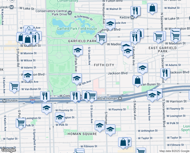 map of restaurants, bars, coffee shops, grocery stores, and more near 3441 West 5th Avenue in Chicago