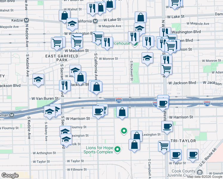 map of restaurants, bars, coffee shops, grocery stores, and more near 2718 West Gladys Avenue in Chicago