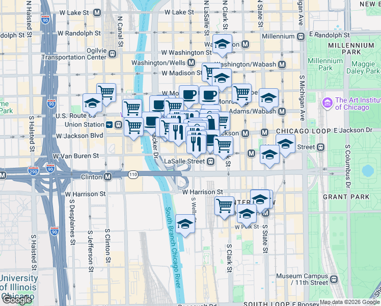 map of restaurants, bars, coffee shops, grocery stores, and more near in Chicago