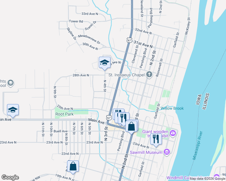map of restaurants, bars, coffee shops, grocery stores, and more near 317 27th Avenue North in Clinton