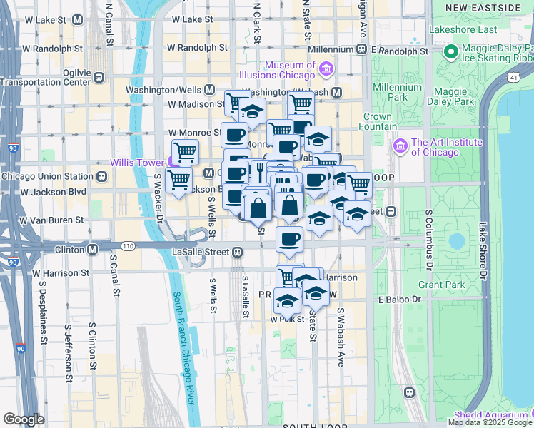 map of restaurants, bars, coffee shops, grocery stores, and more near in Chicago