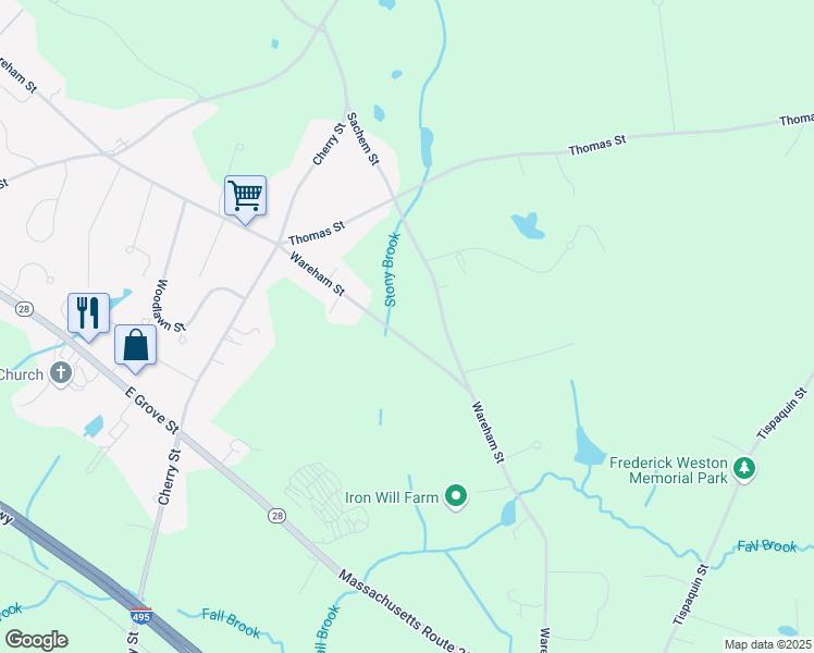 map of restaurants, bars, coffee shops, grocery stores, and more near 243 Wareham Street in Middleborough