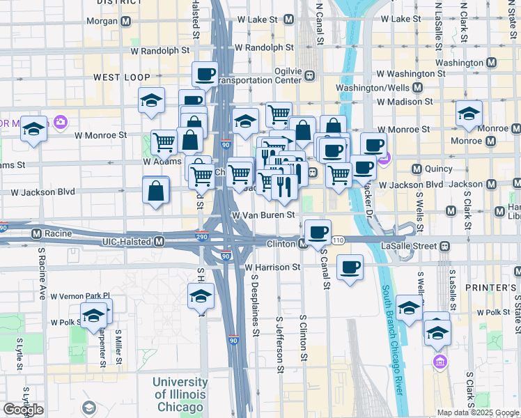 map of restaurants, bars, coffee shops, grocery stores, and more near in Chicago