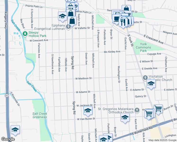 map of restaurants, bars, coffee shops, grocery stores, and more near 747 Swain Avenue in Elmhurst