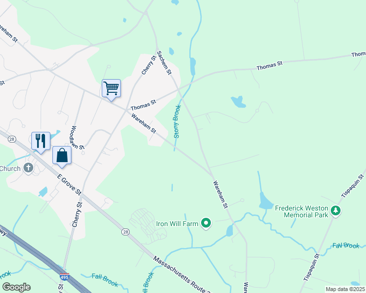 map of restaurants, bars, coffee shops, grocery stores, and more near 243 Wareham Street in Middleborough