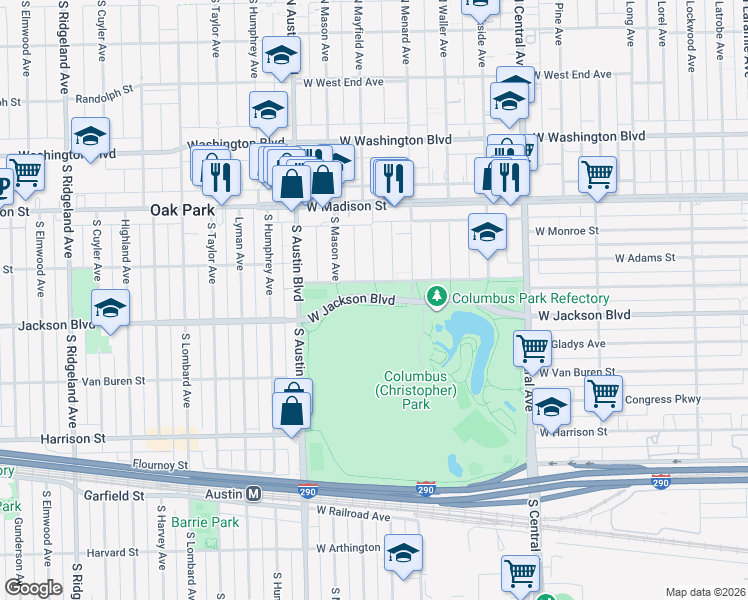 map of restaurants, bars, coffee shops, grocery stores, and more near 5775 West Jackson Boulevard in Chicago