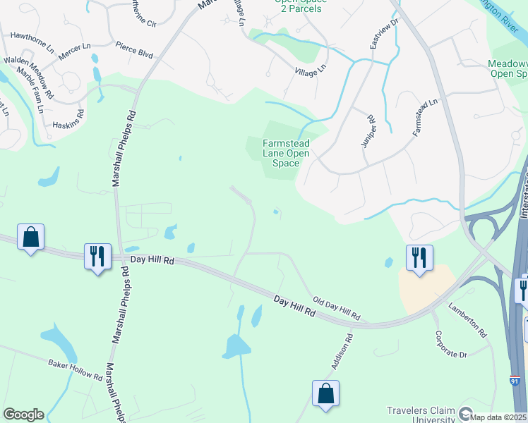 map of restaurants, bars, coffee shops, grocery stores, and more near 100 Northfield Drive in Windsor