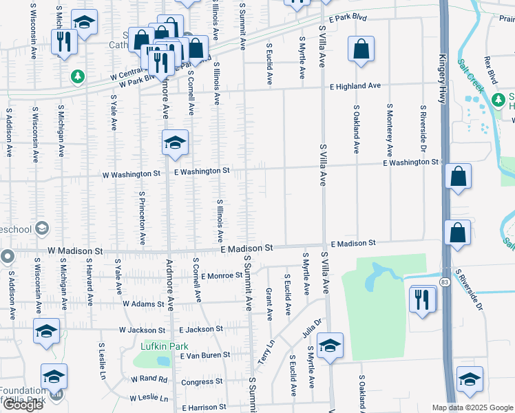 map of restaurants, bars, coffee shops, grocery stores, and more near 647 South Summit Avenue in Villa Park