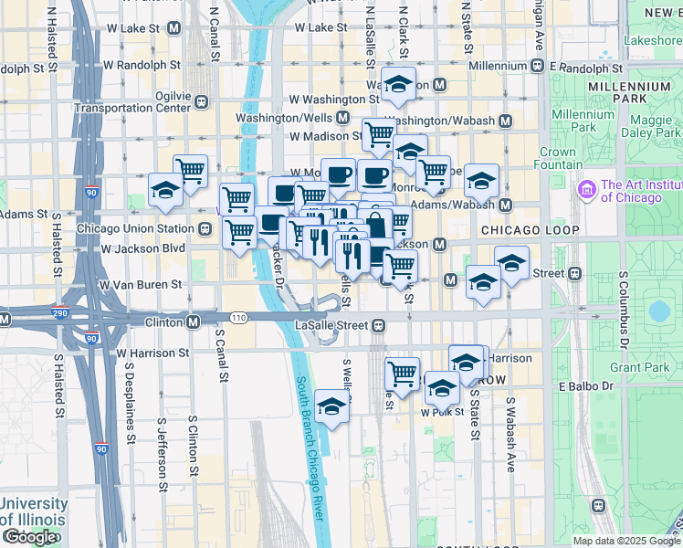 map of restaurants, bars, coffee shops, grocery stores, and more near in Chicago