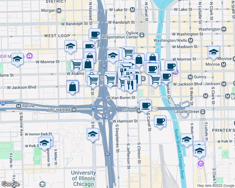 map of restaurants, bars, coffee shops, grocery stores, and more near in Chicago