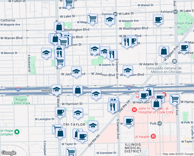 map of restaurants, bars, coffee shops, grocery stores, and more near in Chicago