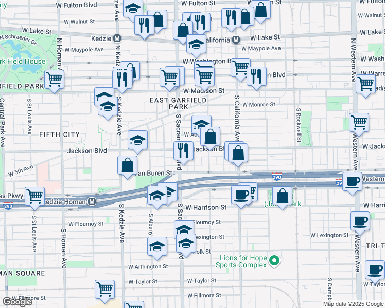 map of restaurants, bars, coffee shops, grocery stores, and more near in Chicago