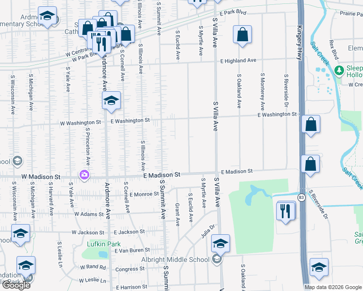 map of restaurants, bars, coffee shops, grocery stores, and more near 646 South Euclid Avenue in Villa Park