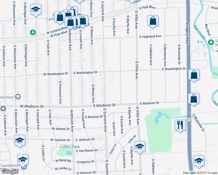 map of restaurants, bars, coffee shops, grocery stores, and more near 647 South Summit Avenue in Villa Park