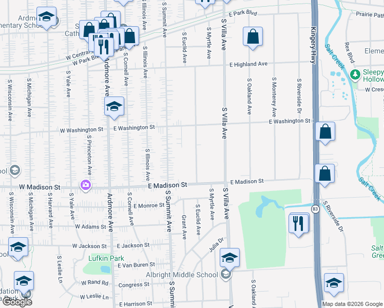 map of restaurants, bars, coffee shops, grocery stores, and more near 646 South Euclid Avenue in Villa Park