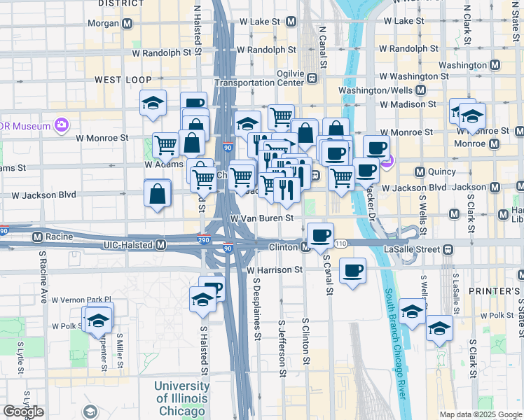 map of restaurants, bars, coffee shops, grocery stores, and more near in Chicago