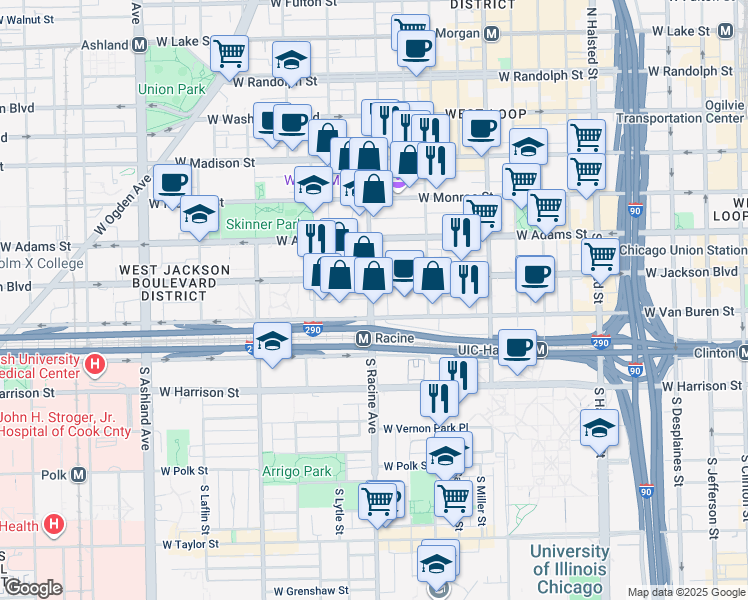 map of restaurants, bars, coffee shops, grocery stores, and more near 324 South Racine Avenue in Chicago