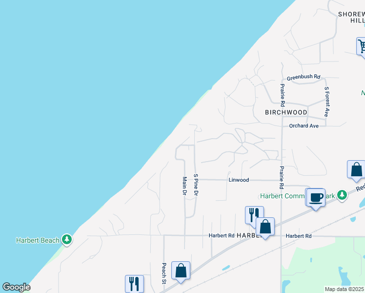map of restaurants, bars, coffee shops, grocery stores, and more near 13387 Main Drive in Shorewood-Tower Hills-Harbert
