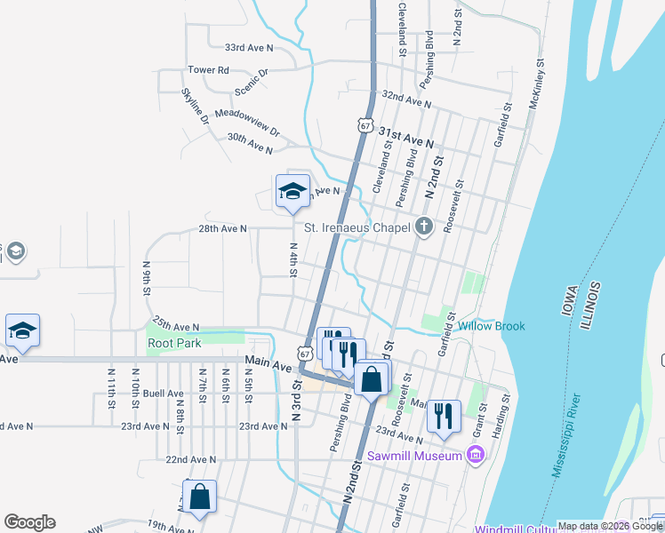 map of restaurants, bars, coffee shops, grocery stores, and more near 270 27th Avenue North in Clinton