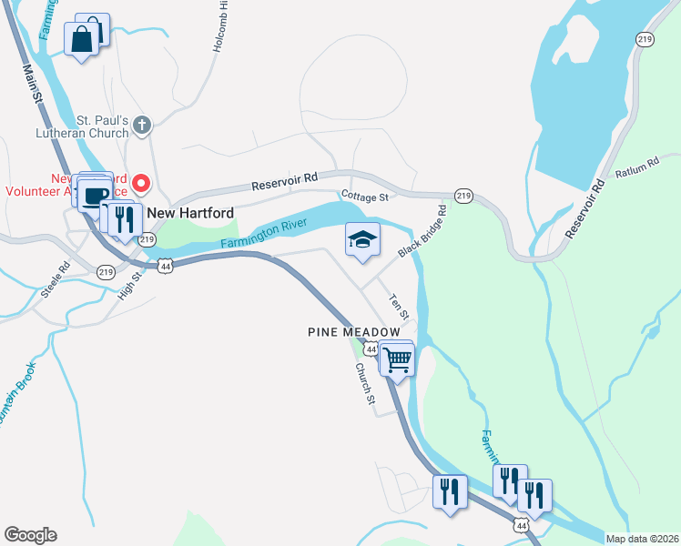 map of restaurants, bars, coffee shops, grocery stores, and more near 49 Wickett Street in New Hartford