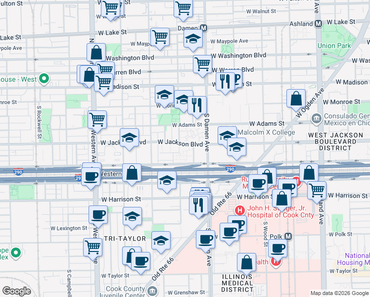map of restaurants, bars, coffee shops, grocery stores, and more near 316 South Seeley Avenue in Chicago