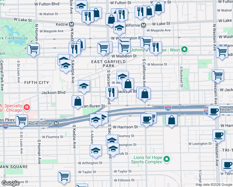 map of restaurants, bars, coffee shops, grocery stores, and more near in Chicago