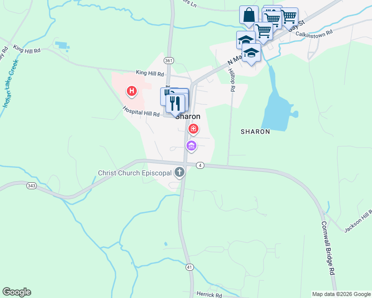 map of restaurants, bars, coffee shops, grocery stores, and more near 33 Main Street in Sharon