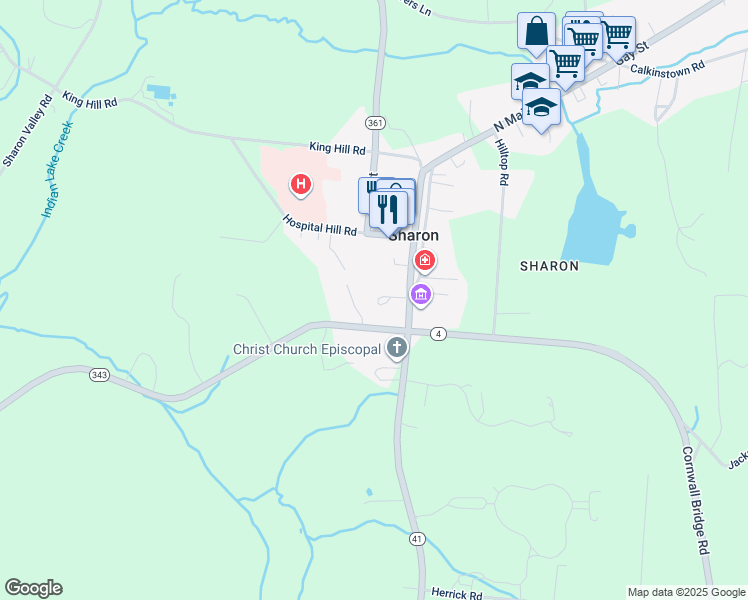 map of restaurants, bars, coffee shops, grocery stores, and more near 50 Amenia Road in Sharon