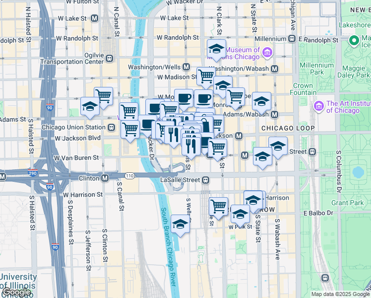 map of restaurants, bars, coffee shops, grocery stores, and more near in Chicago