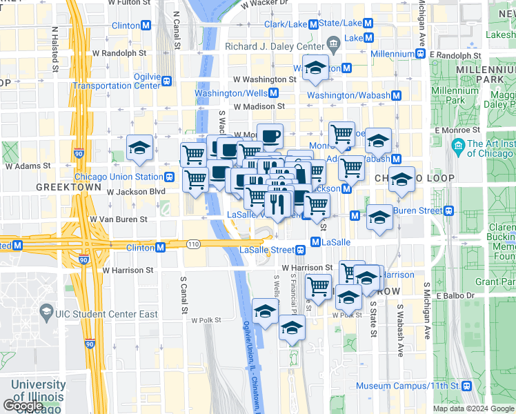 map of restaurants, bars, coffee shops, grocery stores, and more near in Chicago