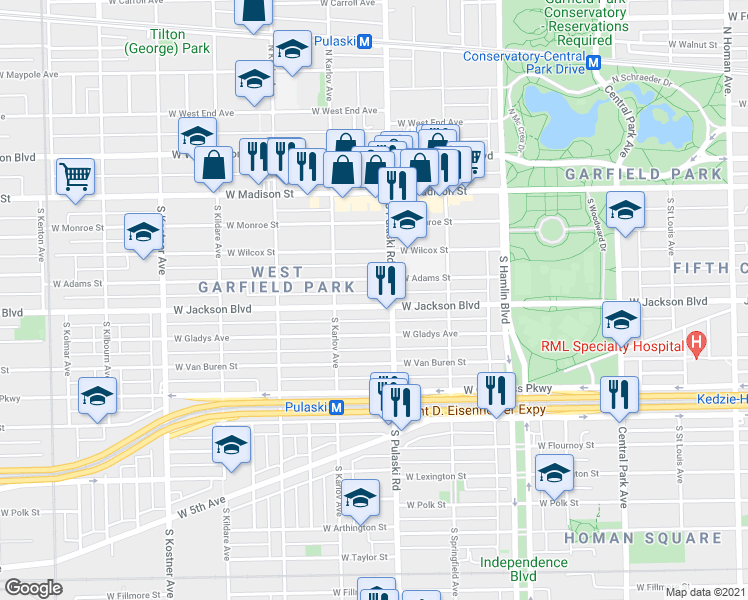 map of restaurants, bars, coffee shops, grocery stores, and more near in Chicago