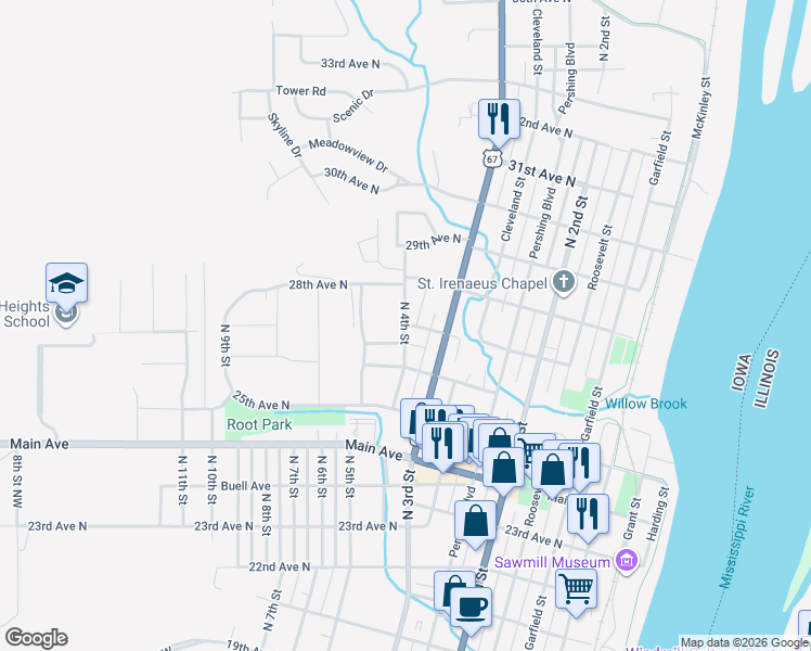map of restaurants, bars, coffee shops, grocery stores, and more near 27th Avenue North in Clinton