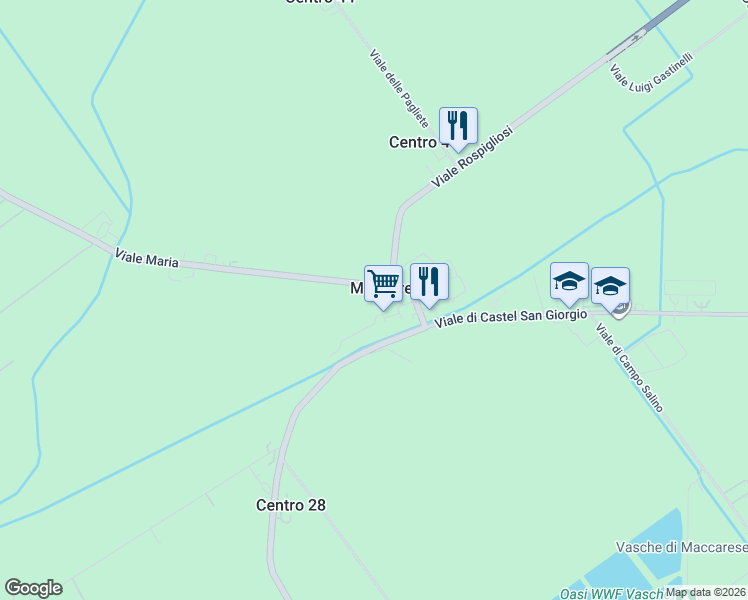 map of restaurants, bars, coffee shops, grocery stores, and more near 8 Via delle Bufale in Maccarese