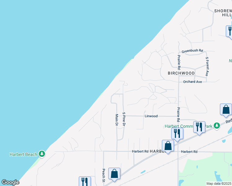 map of restaurants, bars, coffee shops, grocery stores, and more near 13387 Main Drive in Berrien County