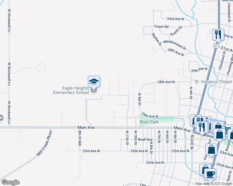 map of restaurants, bars, coffee shops, grocery stores, and more near 2700 North 12th Street in Clinton