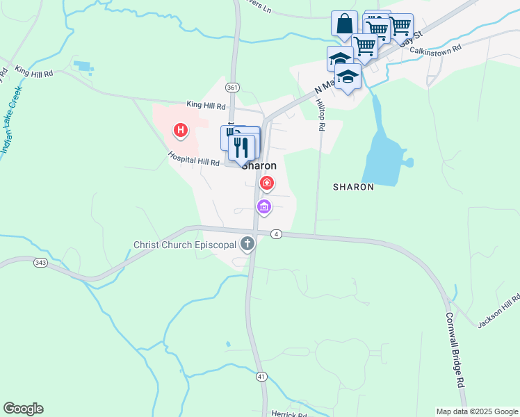 map of restaurants, bars, coffee shops, grocery stores, and more near 15 Main Street in Sharon