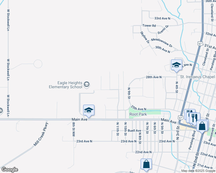 map of restaurants, bars, coffee shops, grocery stores, and more near 2700 North 12th Street in Clinton