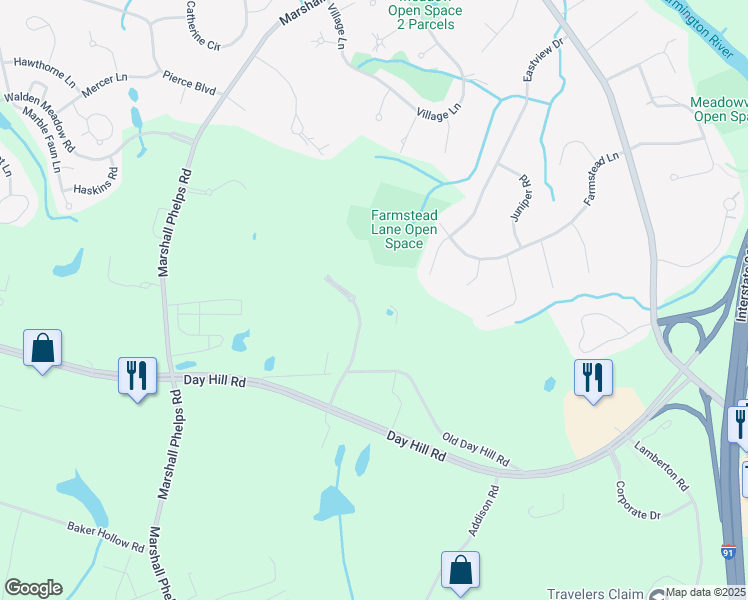 map of restaurants, bars, coffee shops, grocery stores, and more near 100 Northfield Drive in Windsor